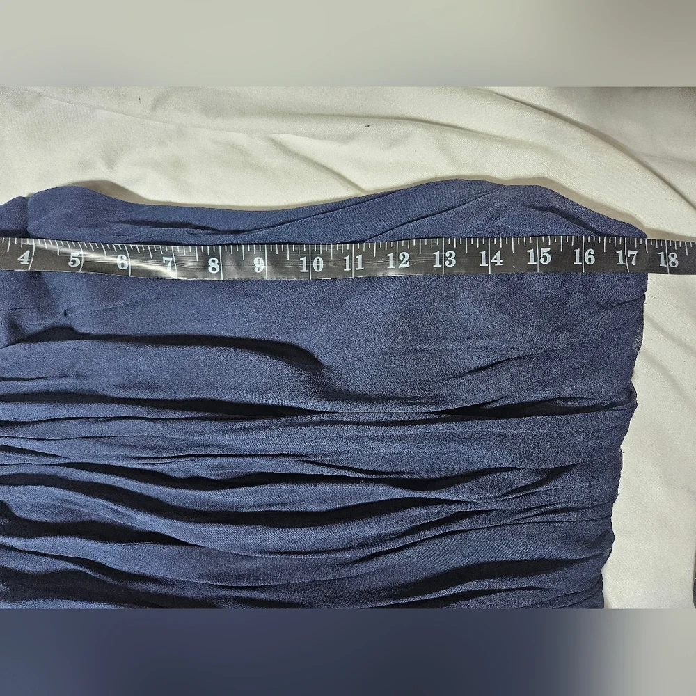 BCBG Max Azria Strapless Chiffon Gown Indigo Blue Pleated Maxi Dress Size 12 NWT - Picture 7 of 8